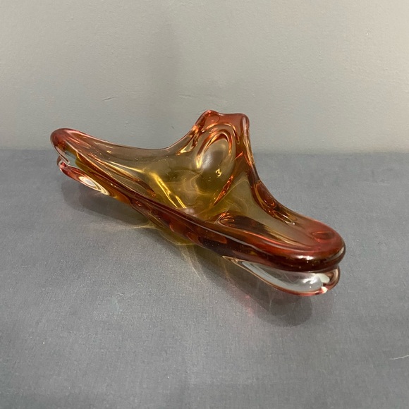 VTG Mid Century Murano Style Trinket Dish Or Ashtray Golden Amber Yellow Retro - Picture 6 of 17
